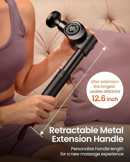 NAPRE Massage Gun with Heat,Deep Tissue Handheld Percussion Back Massager for Muscle/Neck/Body Pain Relief with Long Extension Retractable Handle,32-Speeds,Foldable,5 Adjustable Angles,with Carry Case