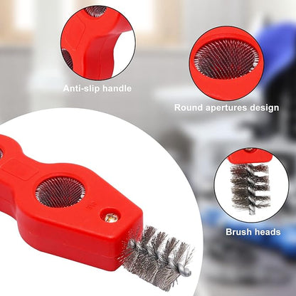 2 Pack 4-in-1 Copper Pipe Cleaner, 1/2 in & 3/4 in Wire Brush Copper Pipe Brush, Inner & Outer Thread Cleaner Plumber Deburring Brushs Coppers Cleaning Brushs for Brazing, Plumbing, Soldering