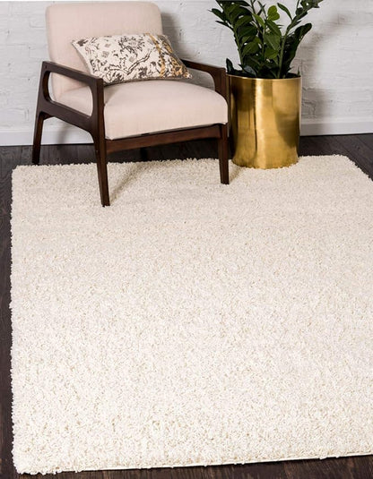 Unique Loom Solid Shag Collection Area Rug (7' 10" x 10' Rectangle, Pure Ivory)