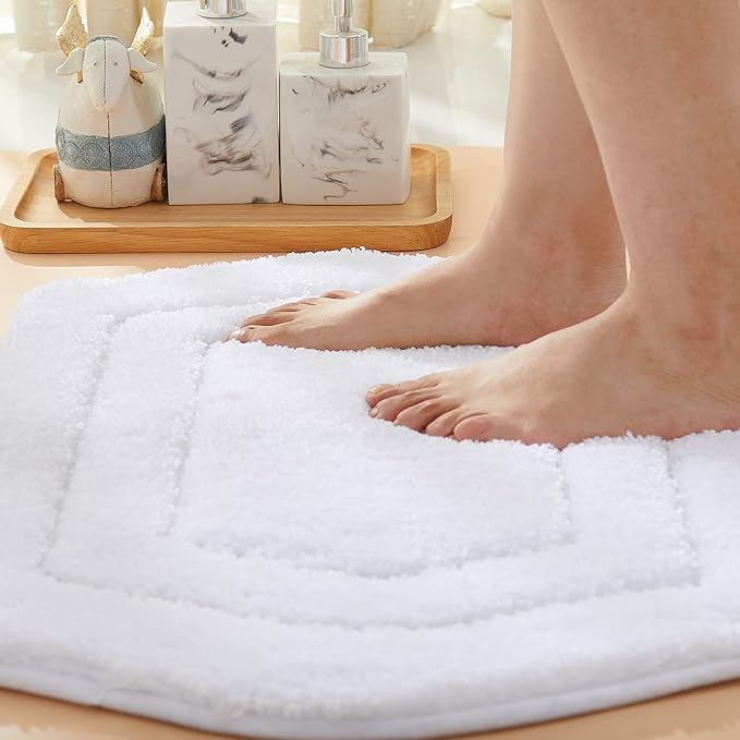 COSY HOMEER Extra Thick Bath Linen Sets Rugs for Bathroom - Anti-Slip Bath Mats Soft Plush 100% Strong Polyester Living Room Bedroom Water Absorbent(White,20x32 - Inches)