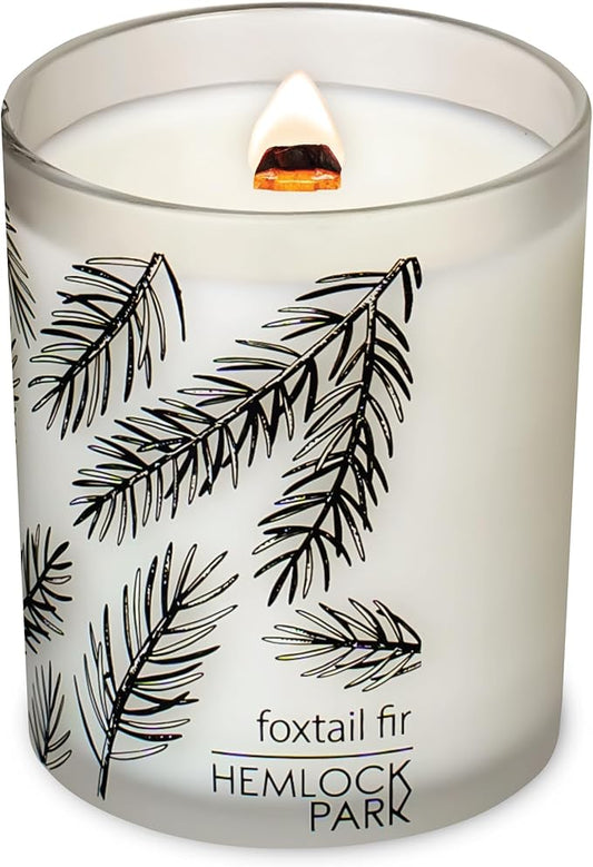 Hemlock Park Frosted Jar Wood Wick Candle Handcrafted with Natural Coconut Wax (Standard 7.2 oz, Foxtail Fir)