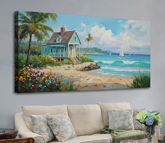 Anolyfi Tropical Large Canvas Wall Art for Living Room, Palm Tree Nature Coastal Seascape Painting Wall Decor Textured Artwork for Bedroom Hallway Kitchen Office Home Decor 58"x29"