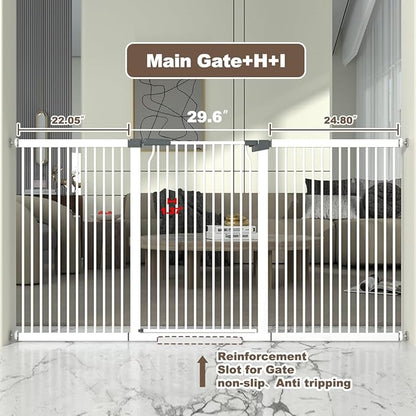 41-Inch Extra Tall Metal Baby Gate for Doorway, 76.8-79.5'' Pet Safe Gate with Expansion Kit, No Drilling Cat Fence Indoor, No Climb Child Door, White