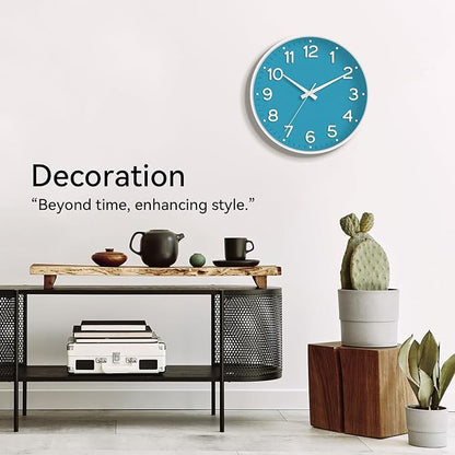 Wall Clock, Silent Wall Clocks Battery Operated 8 Inch-Modern Non Ticking Analog Clock Decorative for Kitchen Office Bathroom Bedroom(Blue)