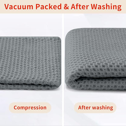 Homaxy 100% Cotton Waffle Weave Kitchen Dish Towels, Ultra Soft Absorbent Quick Drying Cleaning Towel, 13 x 28 Inches, 8-Pack, Grey