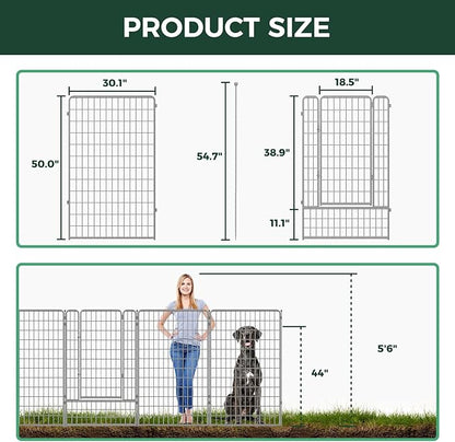 FXW Garden Fence Outdoor for The Yard – 50in(H) x 41.7ft(L) Heavy Duty Metal Animal Barrier for Dog and Rabbit, Decorative Dog Fence, 16 Panels, Silver