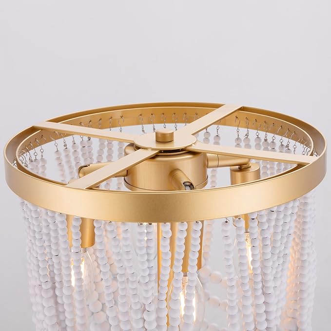 Wellmet Gold Floor Lamp for Living Room, Boho Floor Lamp with White Wood Beads for Bedroom, Unique Round Decorative Floor Lamps Lighting Fixture 60'' Sofa Bedside Standing Corner Lamp