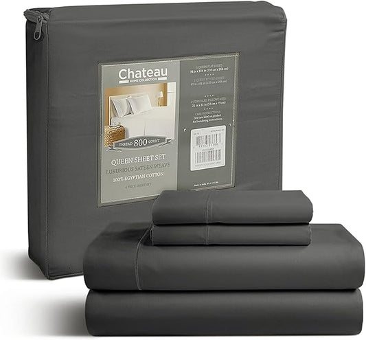 100% Cotton Sheets California King Size Sheets Set with Fitted Sheet & Pillowcase Sets, 800 TC Sateen Weave 4 PC Deep Pocket Cal King Sheet Set, Soft & Comfy Naturally Cool Luxury Bedding - Charcoal