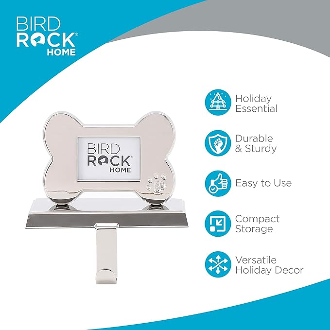 BIRDROCK HOME Christmas Stocking Holders for Mantle - Weighted Metal Hanger for Stockings & Holiday Decor - Sturdy Metal Hook for Fireplace, Staircase & Shelf - Non-Scratch Base - Dog Bone Photo