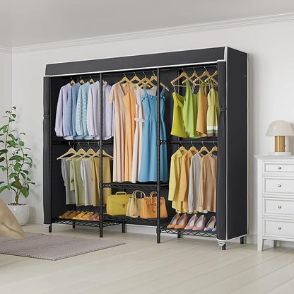 VIPEK V5C SE Garment Rack Wardrobe Closet, Heavy Duty Clothes Rack with Adjustable Shelves and Black Cover, Black Metal Closet Racks Clothing Storage Organizer for Bedroom, 70.1" Lx17.3 Wx76.4 H