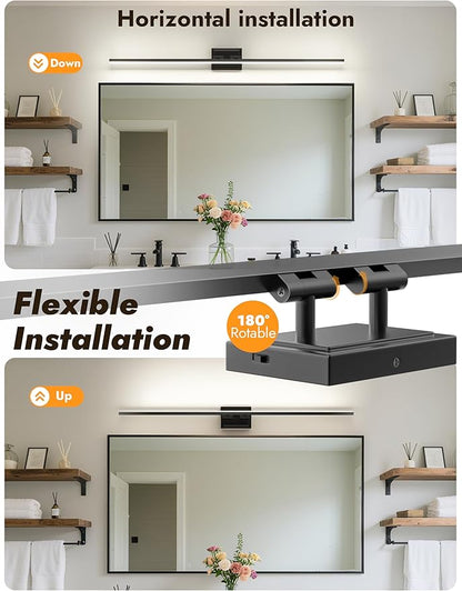 NIORSUN 48 Inch Modern Bathroom Light Fixture, 30W 5CCT Dimmable LED Black Bathroom Vanity Lights Over Mirror, Vanity Lights for Bathrooms Restroom Mirror- ETL Certified