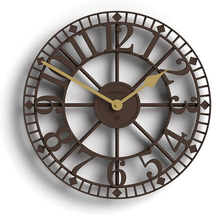 NEWGATE® Warehouse Wall Clock | Skeleton Clock | 16 inch | Mocha Brown with Brass Hands | Contemporary Vintage Style for Kitchen, Living Room or Office