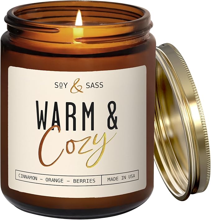 Christmas Candles, Fall Candles, Warm and Cozy' Soy Candle I Berries, Apple & Cinnamon I Infused w/Essential Oils I Warm n Cozy Home Decor I Winter and Holiday Candle I 50Hr Burn I USA Made