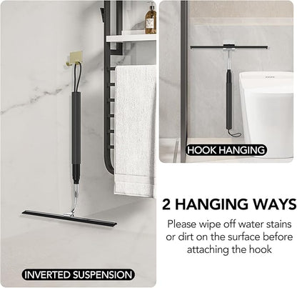 Shower Squeegee with Long Handle, 15-51" Telescopic Squeegee for Window Cleaning, Window Squeegee for Glass Doors, Extendable Window Cleaner Tool for Tile Walls, Sliding Door, Floor, Car Windshield-BK