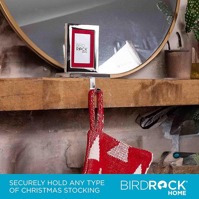 BIRDROCK HOME Photo Frame Stocking Holder - 1pk - Holiday Greetings Mantle Fireplace Topper - Decorative Christmas Stocking Holder - Stainless Steel