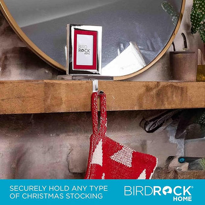 BIRDROCK HOME Photo Frame Stocking Holder - 1pk - Holiday Greetings Mantle Fireplace Topper - Decorative Christmas Stocking Holder - Stainless Steel