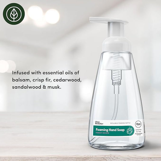 Clean Revolution Foaming Hand Soap Gentle, Moisturizing Ready To Use Real Essential Oils Forest Escape 15.25 Fl Oz - Made in USA