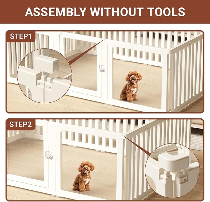 Transparent 17-Panel Dog Playpen, Acrylic Indoor/Outdoor Puppy Pen for Small & Medium Dogs, 24 Inch with Door, White(Ventilated Design 74 * 50 Single Room,24 inch)