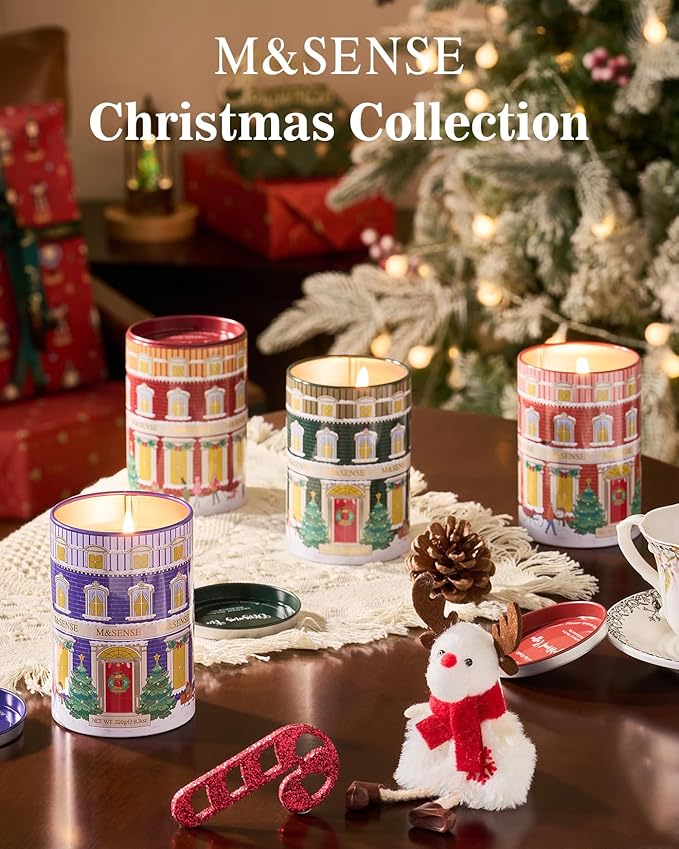 M&SENSE Snowy Christmas Candles, Winter Scented Holiday Soy Candles for Home, 11.3oz 70 Hour Non Toxic Christmas Decor, Cozy Aromatherapy Christmas Gifts for Women Men,Winter Candle Christmas