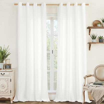 LAMIT Natural White Linen Curtains 95 inch for Bedroom, Grommet Thermal Insulated Thick Curtains Light Filtering Panels for Living Room/Outdoor/French Door, Set of 2 Panels, W52 x L95
