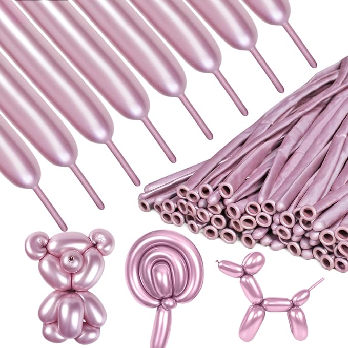 Metallic Pink Long Balloons Premium 260 Twisting Animals Magic Balloons for Birthday Kids Wedding Party Supply 100pcs