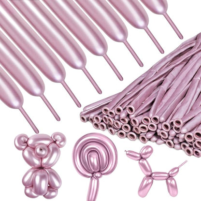 Metallic Pink Long Balloons Premium 260 Twisting Animals Magic Balloons for Birthday Kids Wedding Party Supply 100pcs