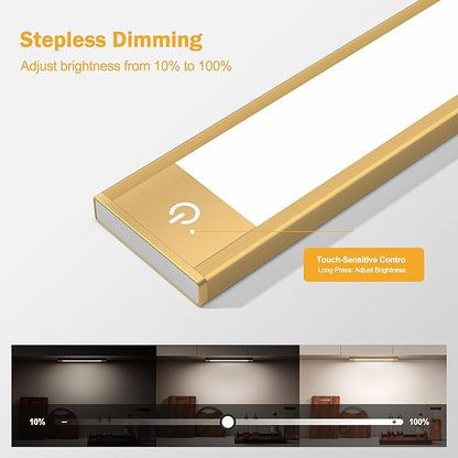 V4light Rechargeable Under Cabinet Lighting, Motion Sensor Wireless Night Light, Dimmable, CCT Adjutable, Magnetic Mount for Kitchen, Closet, Bedroom, Reading, Ambience (Gold, 2 Pack, 9 in)