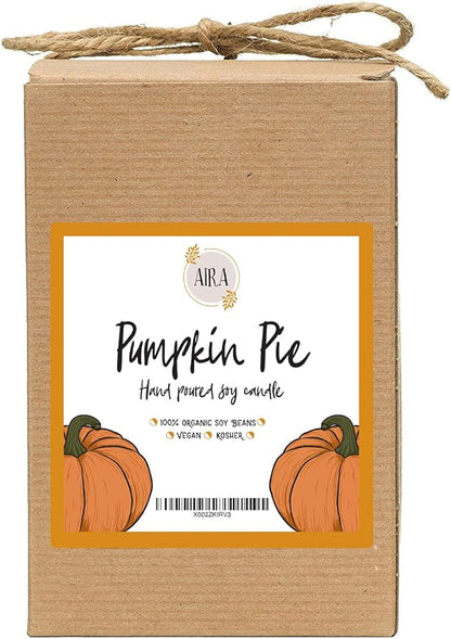 Aira Soy Candles - Organic, Kosher, Vegan, in Farmhouse Jar w/Essential Oil Blends - Hand-Poured 100% Soy Candle - Paraffin Free, Burns 150+ Hours - Fall Candle - Pumpkin Pie - 20 Ounces