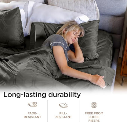 Threadmill 100% Cotton Sheets for Full Size Bed - 600 Thread Count Full Bed Sheets Set with 16” Deep Pocket - Jacquard Sateen Weave 4-Piece Bedding Set with Cooling Effect, Dark Grey