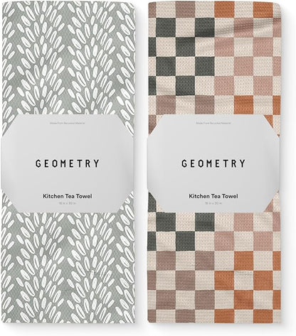 GEOMETRY Kitchen Tea Towels - Quick Dry Microfiber Dish Towels for Kitchen Checkmate CA, 18" x 30" 2-Pack