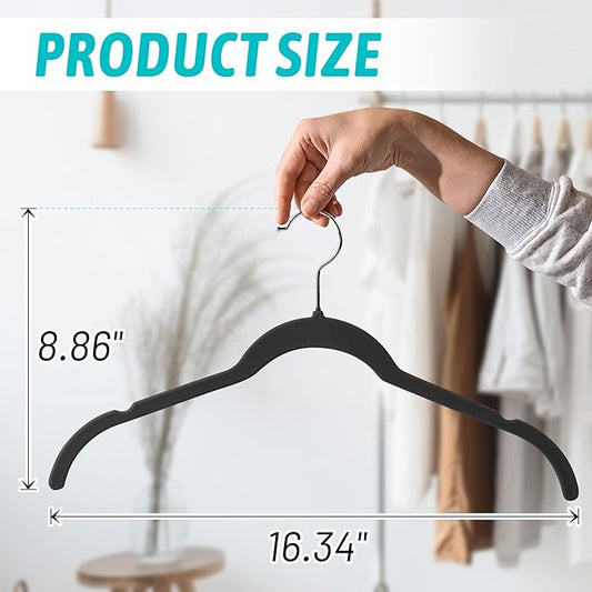Premium Velvet Hangers 30 Pack - Space-Saving Closet Organizer for Clothes, Non-Slip Flocked Design, Ideal for Shirts and Coats (Black)