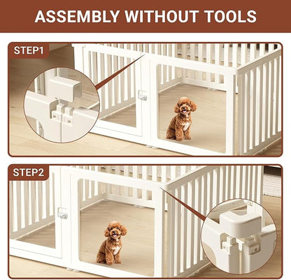 Transparent 14-Panel Dog Playpen, Acrylic Indoor/Outdoor Puppy Pen for Small & Medium Dogs, 24 Inch with Door, White(Ventilated Design 50 * 50 Single Room,24 inch)