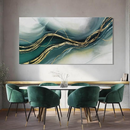 ZENPEE Gold Home Decor, Canvas Wall Art, Green Large Abstract Art for Living Room, Office, Bedroom & Dining Room, 24" x 48"