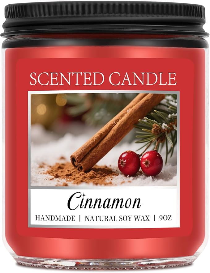 Homsolver Cozy Cinnamon Candle Scented Strong, Christmas Candles Cinnamon Stick Apple Scented with 50+ Hours of Burn Time, Fall & Winter Christmas Candles Gifts & Hoilday Home Décor