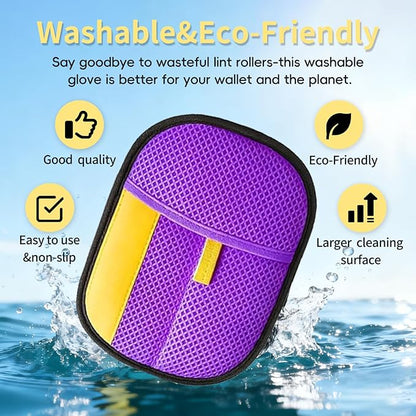 Pet Hair Removal Glove - Electrostatic Reusable Magic Brush Glove for Dog & Cat Hair Removal on Furniture, Car Seats, Clothes & Bedding (Purple)