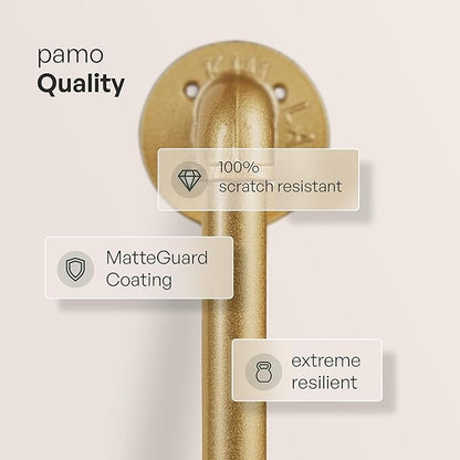 pamo Gold Clothing Rack – 114.17" W x 76.38" H – Industrial Pipe Metal Garment Organizer for Bedroom or Retail – Heavy-Duty Clothes Rack – Easy Assembly
