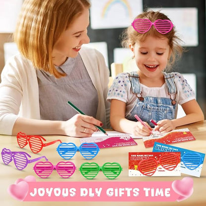 Amy&Benton 28PCS Shutter Glasses Toys with Valentines Gift Cards, Valentines Day Heart Shaped Shutter Shade Glasses for Kids Classroom Exchange Gifts Praty Prizes Bulk