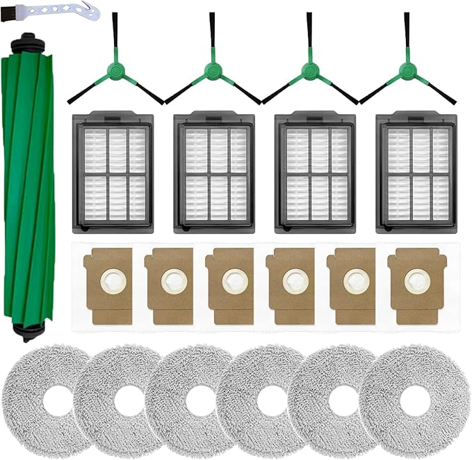 22pcs Replacement Parts for iRobot Roomba Plus 405 Combo/505 Combo Robot Vacuum Cleaner, Accessories Kit Include 1 Main Brush, 6 Dust Bags, 6 Mop Pads, 4 HEPA Filters, 4 Side Brushes and 1Tool