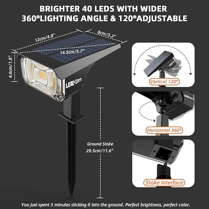 Solar Spot Lights Outdoor Landscape Lights, IP65 Outdoor Waterproof Spotlights, 40 LED's Outdoor Solar Lights for Yard Palm Trees Driveway Patio Pool 10 Pack