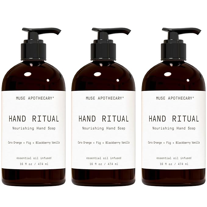 Muse Apothecary Hand Ritual - Aromatic and Nourishing Hand Soap, Infused with Aromatherapy Essential Oils - USDA Certified Biobased - 16 oz, Cara Orange + Fig + Blackberry Vanilla, 3 Pack