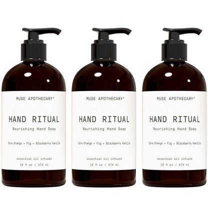 Muse Apothecary Hand Ritual - Aromatic and Nourishing Hand Soap, Infused with Aromatherapy Essential Oils - USDA Certified Biobased - 16 oz, Cara Orange + Fig + Blackberry Vanilla, 3 Pack