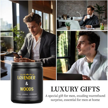Lavender Woods Candle, 7 oz Scented Candle for Men, Soy Candles for Home Scented, Masculine Jar Candle for Him, 50 Hours Burning Time Mens Candle Gift for Boyfriend, Father, Birthday Present Giving