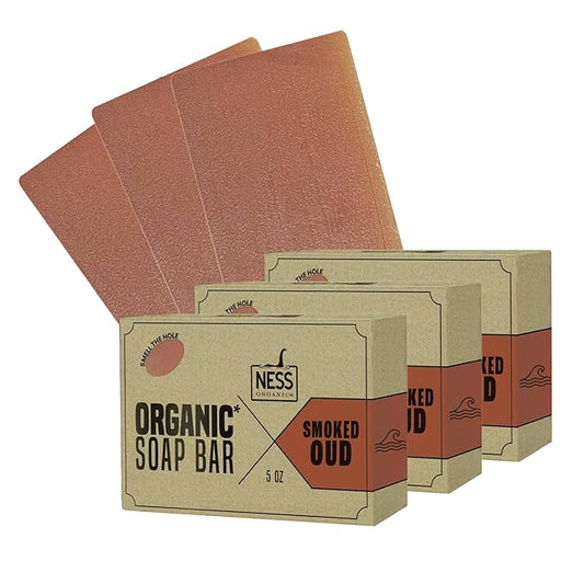 Ness Mens Soap Bar - Smoked OUD Scent - Natural Soap For Men - Mens Bar Soap With Organic Ingredients & Essential Oils - Moisturizing Bar Soap - Handmade In The USA, Cruelty Free, Vegan - 3 Pack