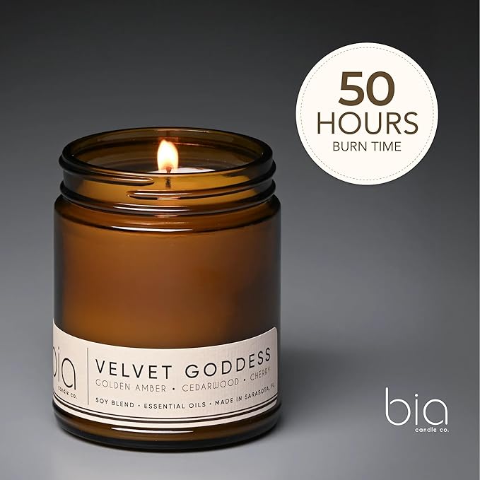 Bia Candle Co Soy Blend Candle, Cassis, Grapefruit & Cherry with Jasmine, Rose & Muguet Over Vanilla, Golden Amber & Cedar – Clean Burn, Lead-Free Cotton Wick – Velvet Goddess, 7 oz