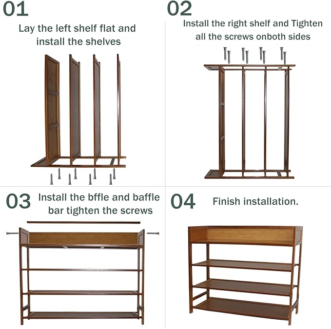 latifolia Bamboo Shoe Rack, 4-Tier Shoe Rack Organizer for Entryway Hallway Closet, Brown(31.50''L)
