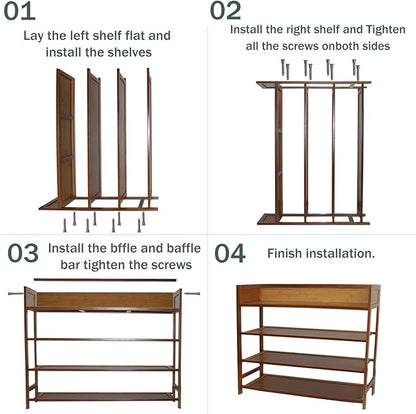 latifolia Bamboo Shoe Rack, 4-Tier Shoe Rack Organizer for Entryway Hallway Closet, Brown(31.50''L)