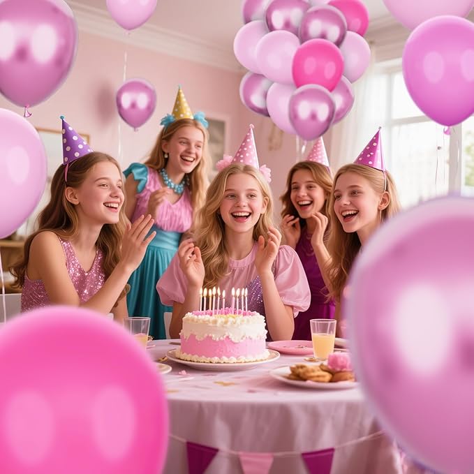 KAWKALSH Pink Balloons Metallic, 60Pcs 12Inch Hot Pink Latex Balloon and Dark Magenta Balloons for Birthday Baby Shower Princess Party Decorations