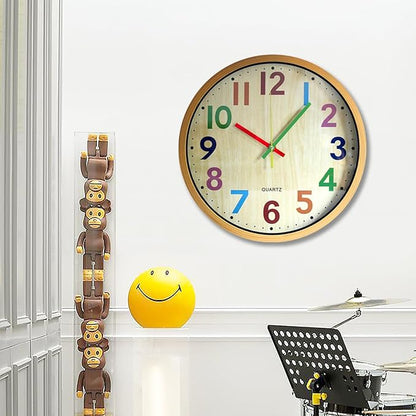 Wall Clock, 12 Inch Easy to Read Silent Non-Ticking Colorful Battery Operated Clock,for Bedroom,Living Room,Kitchen,Office,School Classroom (Yellow)