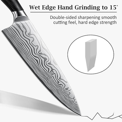 8 Inch Chef Knife, Ultra Sharp High Carbon Powder Steel Kitchen Knife, Professional Japanese Chef's Knife with Ergonomic Pakkawood Handle
