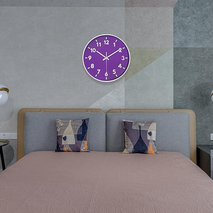 JENLYSTIME 12 Inch Modern Indoor Outdoor Clock,Round Bright Colorful Dial,Non Ticking Silent Quartz Battery Operated Wall Clocks,Easy to Read Simple Style Decor Clock for Bedroom,Kitchen(Purple)